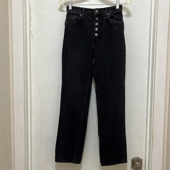 Reformation Cynthia Button Fly High Rise Straight Jeans Black Size 24 - Picture 3 of 9